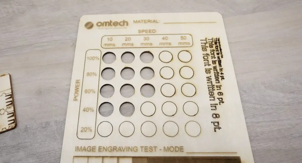 Cutting and Engraving Test Piece
