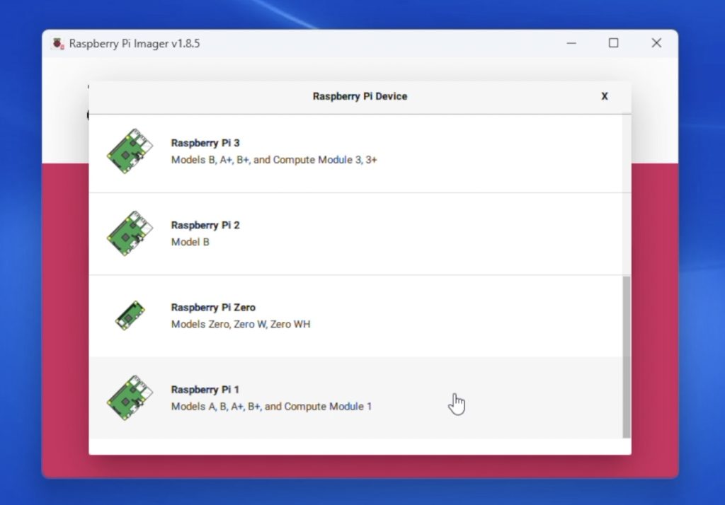 Raspberry Pi Imager Still Supports Pi 1