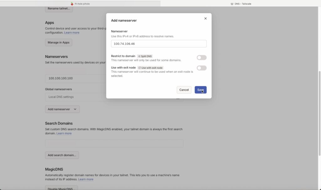 Adding Pi-hole as Tailscale DNS Server