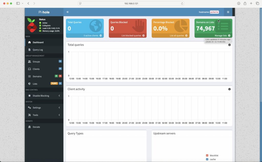 Pi-hole Dashboard - No Stats