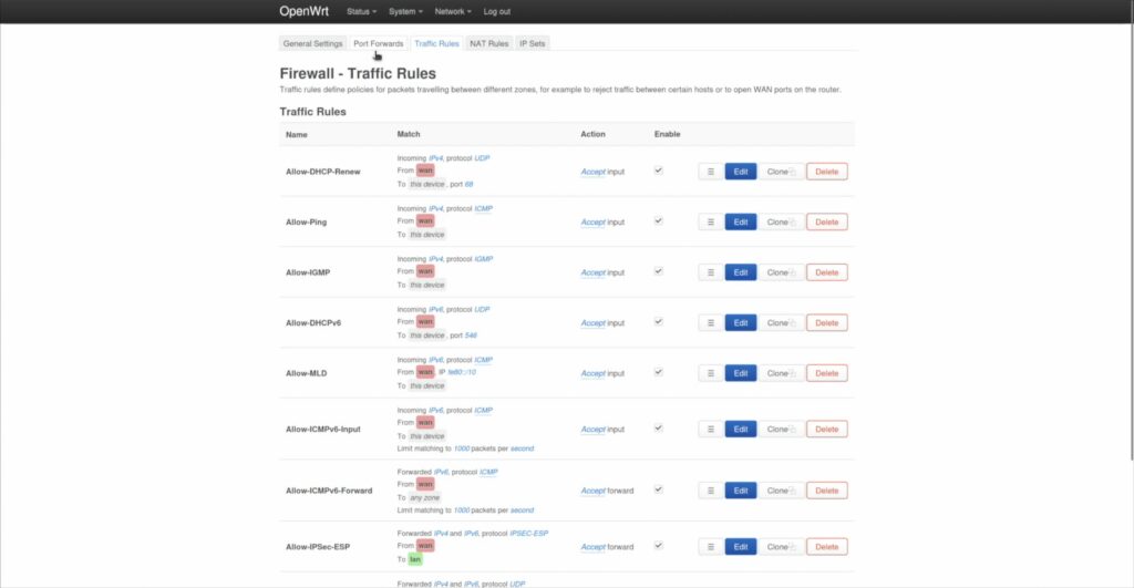 OpenWrt Firewall Settings