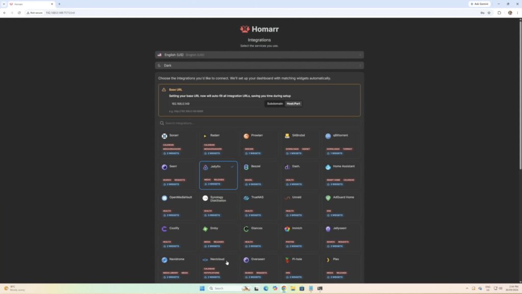Homarr Dashboard Integration Setup